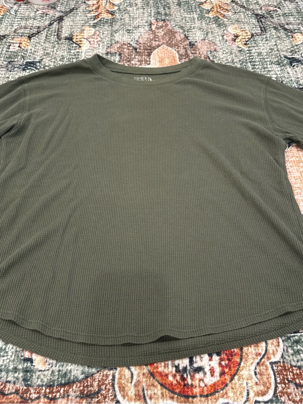 Time and Tru Men Sz lg Green Waffle Knit Thermal Long Sleeves Crew Neck Shirt